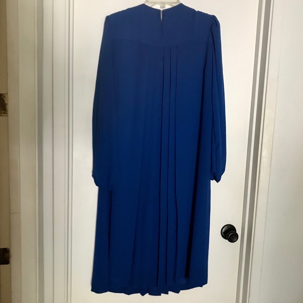 Vintage Rich Lady Royal Blue Pleated Sheer Long Sleeve Dress XL Neck Detail - Picture 3 of 7